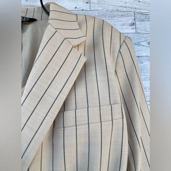RALPH LAUREN BLACK LABEL Womens Pinstripe Work Two-Button Blazer size 14 - Picture 7 of 17